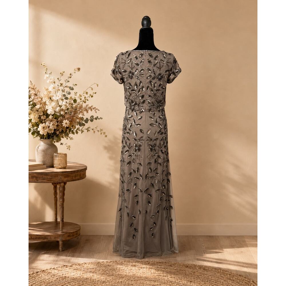 Adrianna Papell Brown Lead Beaded Sequin Floral Evening Gown Size 2 NWT $299 - Picture 4 of 15